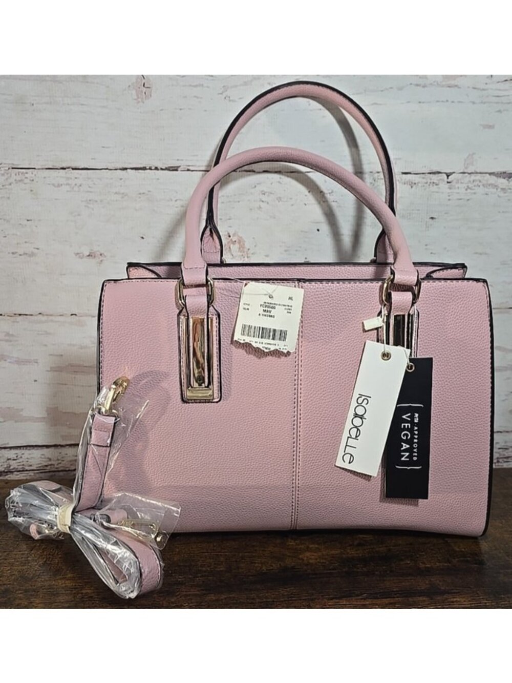 Isabelle Vegan Satchel Handbag Crossbody Strap Purse Top Double Handle Mauve New
